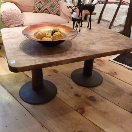 Coffee Table with Vintage Cast Iron Bases and Cherry Top