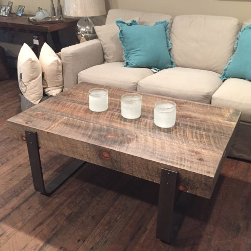 Coffee Table made from Reclaimed Pine Beams with Steel Legs