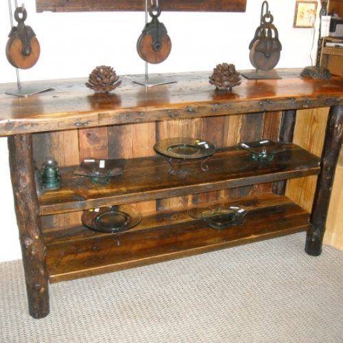 Buffet Shelving Unit in Antique Pine with Hickory Legs
