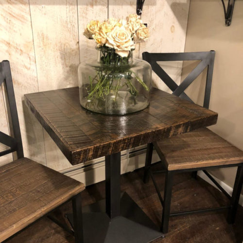 Cafe Table with Reclaimed Pine Top and Steel Pedestal Base