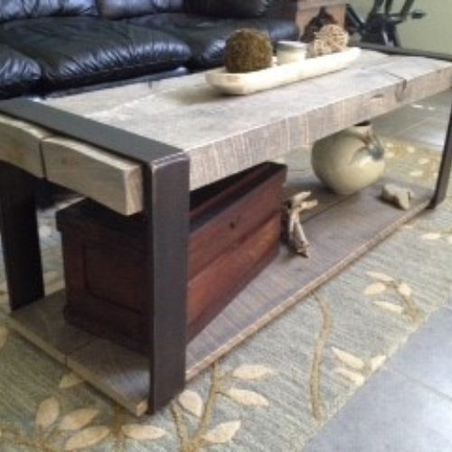 Coffee Table in Reclaimed Rough Sawn Oak with Steel Banding