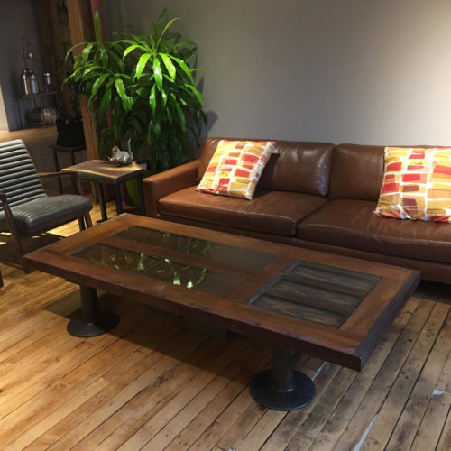Coffee Table made from Reclaimed Vintage Door with Vintage Industrial Cast Iron Legs