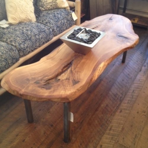 Coffee Table with Natural Edge Oak Slab and Steel Base