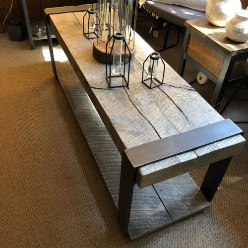 Coffee Table with Reclaimed Solid Oak Slabs and Steel Stretchers
