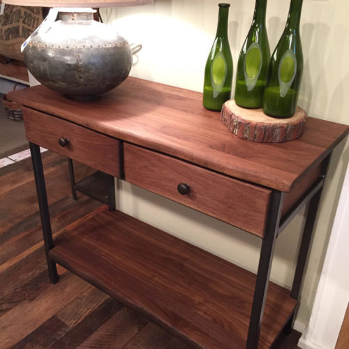 Console / Hallway Table with Drawers in Cherry with Steel Frame