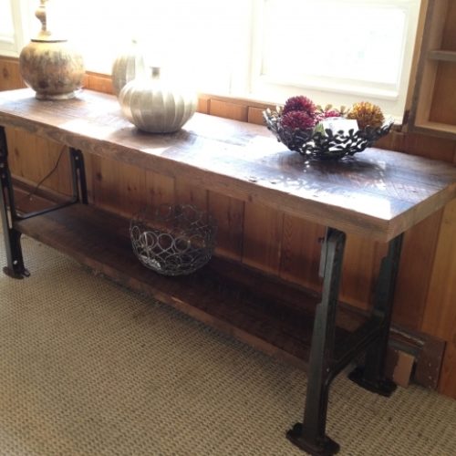 Console Table in Reclaimed Oak with Vintage Industrial Base