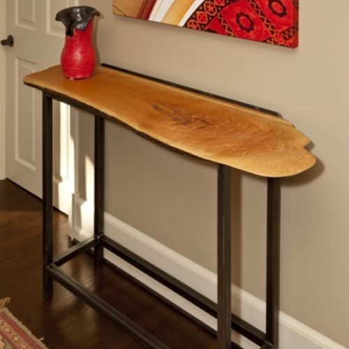 Console Table with Cherry Slab and Tubular Steel Base