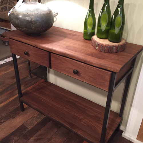 Console / Hallway Table with Drawers in Cherry with Steel Frame