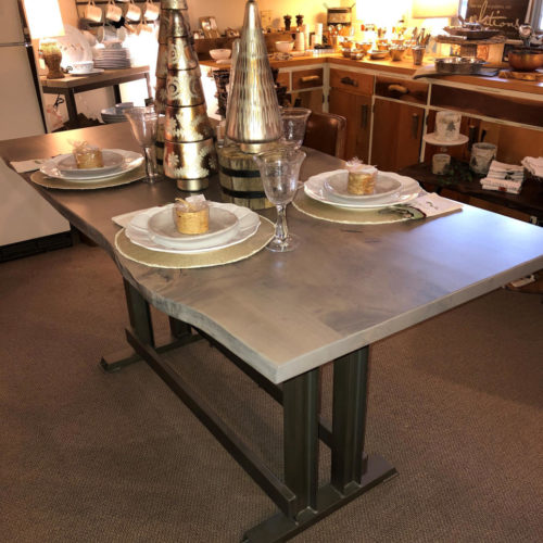 Counter Height Dining Table in Maple with Smokey Gray Finish and Tubular Steel Base