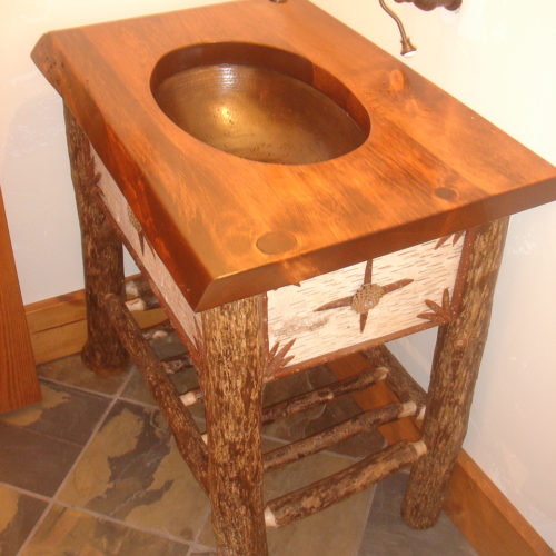 Antique Reclaimed Pine Sink Counter with Birch Veneer and Hickory Base