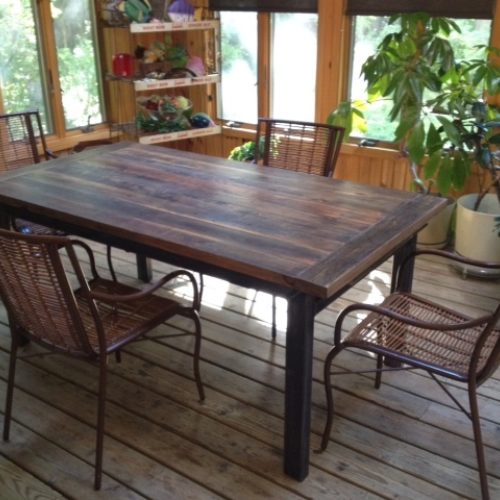Dining Table in Antique Reclaimed Heart Pine with Tubular Steel Base