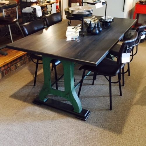 Dining Table in Douglas Fir with Ebony Stain and Antique Industrial Cast Iron Base