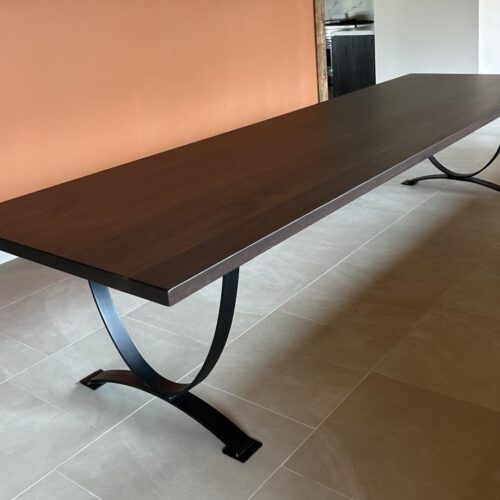 Dining Table in Walnut with Steel Ellipse Base