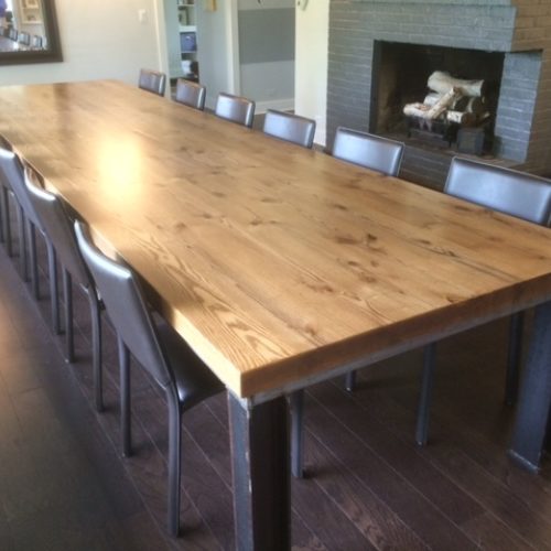 Dining Table in White Oak with Steel I-Beam Legs