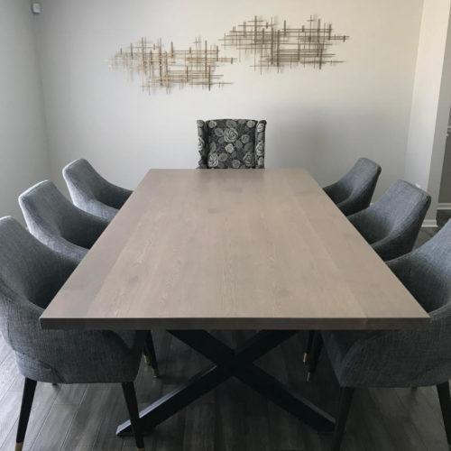 Dining Table White Oak with Smoky Oak Finish and Steel X Base