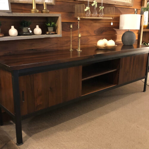 Entertainment Console in Antique Heart Pine with Steel Frame