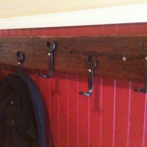 Hook Board with Vintage Wrench Hooks on Reclaimed Board