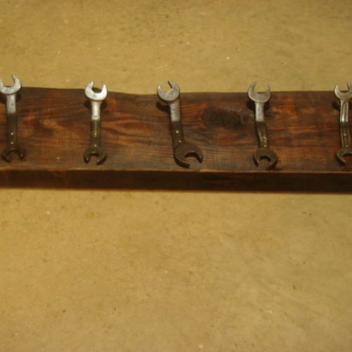 Hook Board with Vintage Wrench Hooks on Reclaimed Board