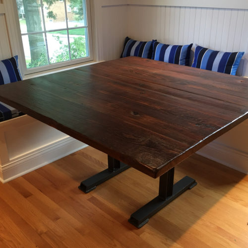 Dining Table in Reclaimed Antique Pine with Steel I-Beam Base