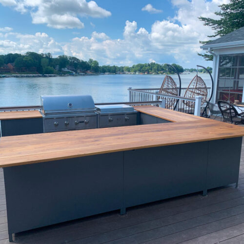 Outdoor Bar - Black Locust Top and Steel Frame Cabinets