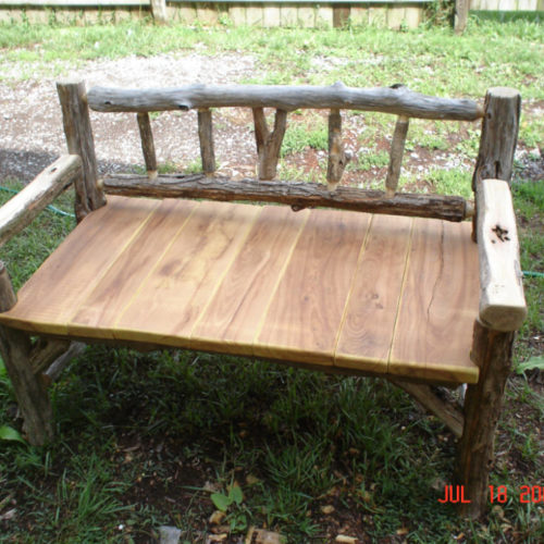 Outdoor Bench in Ancient Black Locust and Osage Orange Seat Slats