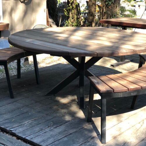 Outdoor Cedar Dining table with Curved Benches