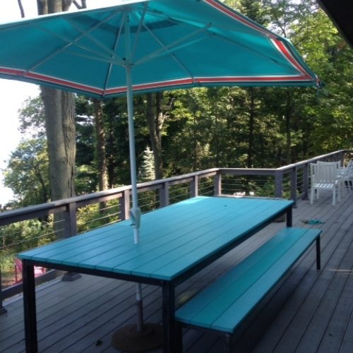 Outdoor Dining Table in Composite Material (20 Colors) with a Powder Coated Steel Base