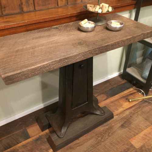 Pedestal Console with Weathered White Pine Top and Vintage Cast Iron Base