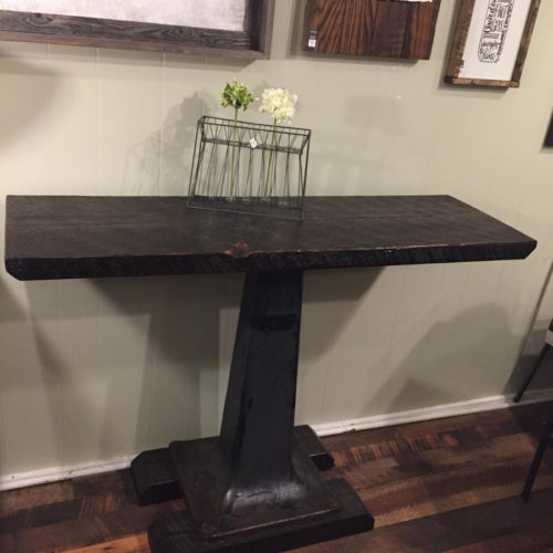 Pedestal Console with Weathered White Pine Top and Vintage Cast Iron Base