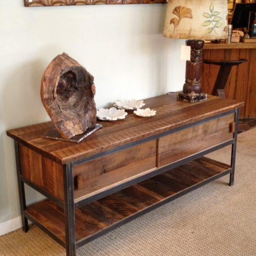 Entertainment Cabinet in Reclaimed Antique Heart Pine with Steel Frame