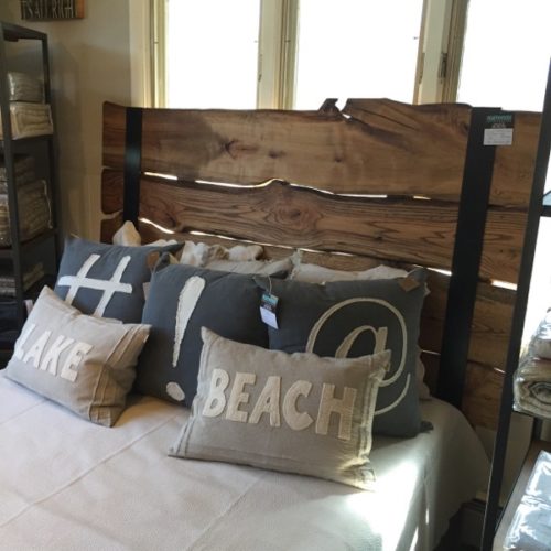 Reclaimed Natural Edge Slab Headboard with Metal Strapping