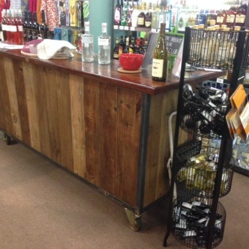 Rolling Bar in Reclaimed Barn Wood with Antique Reclaimed Redwood Top