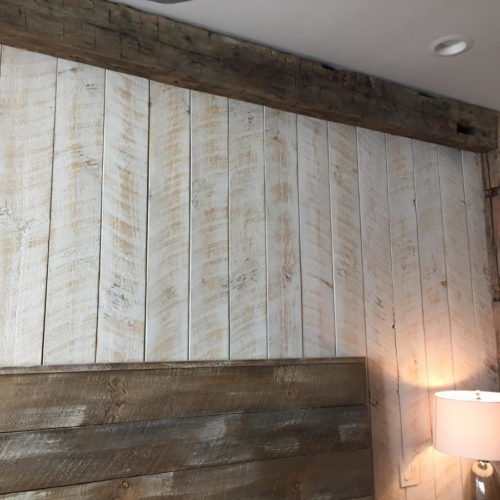 Rough Sawn Weathered White Pine Paneling with White Wash