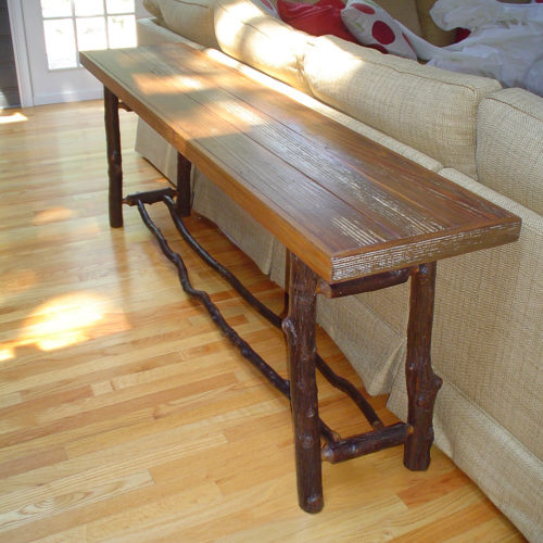Console Table in Antique Reclaimed Pine with Rustic Hickory Base