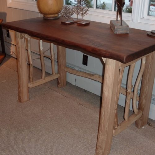Rustic Desk with Sculpted Walnut Top and Peeled Hardwood Base