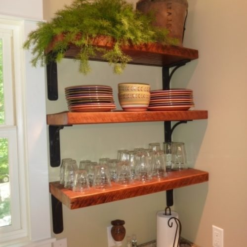 Shelves in Antique Reclaimed Pine with Steel Brackets