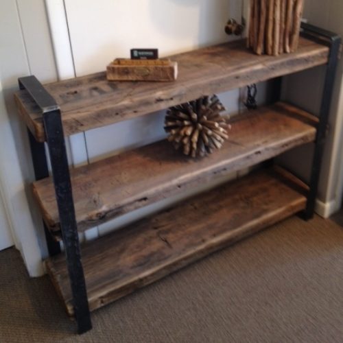 Shelving Unit with Reclaimed Wood and Bent Steel Flat Bar Frame