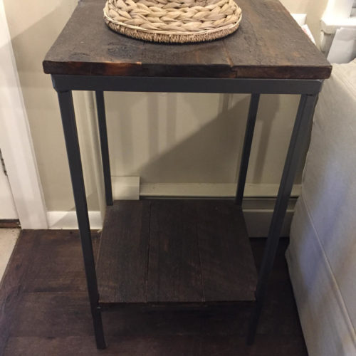 Side Table Plant Stand in Reclaimed Weathered White Pine with Tubular Steel Base