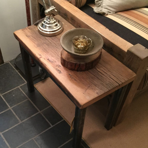 Side Table with Reclaimed Oak Top and Tubular Steel Base