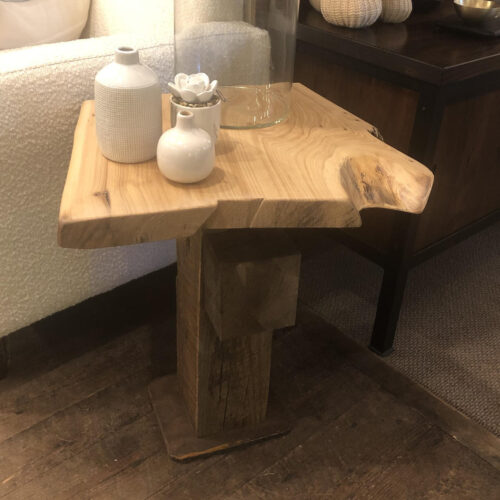 Small Side Table with Beam/Steel Base and reclaimed Sycamore Top