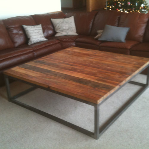 Coffee Table made from Reclaimed Structural Decking with Steel Base 