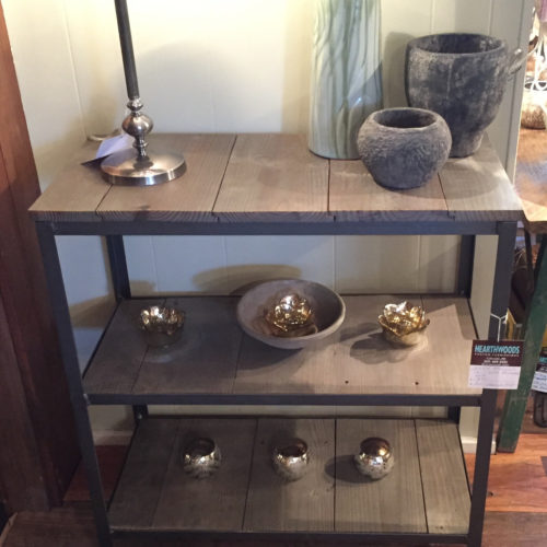 Three Tier Shelving Unit with Reclaimed Pine and Angle Iron Frame