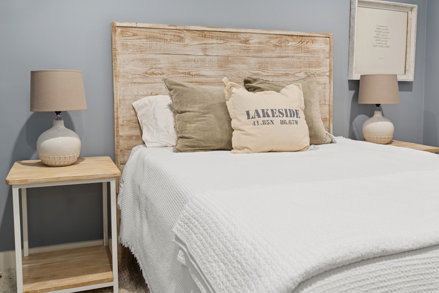 Bedroom queen bed headboard and nightstand