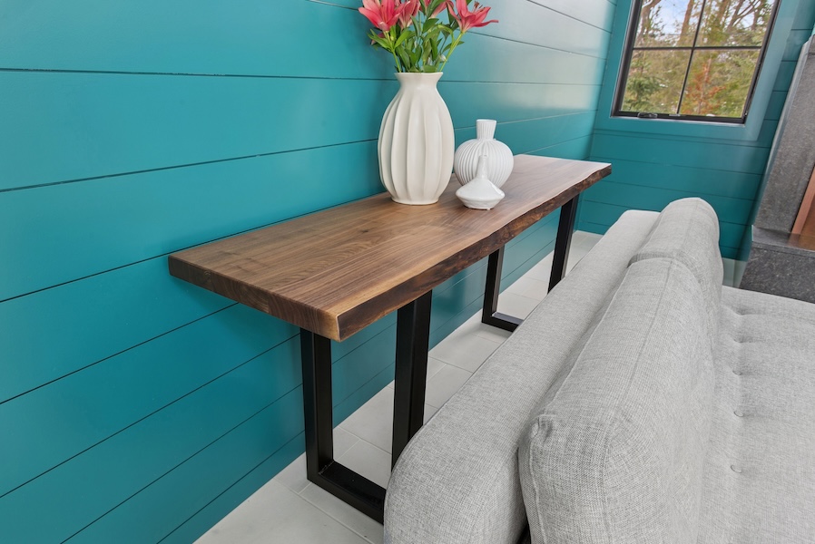 wood console table with iron legs