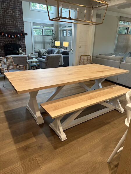 dining table white wood base maple top