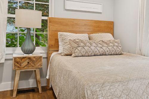 Bedroom queen bed headboard and night stand