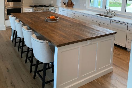 Wood countertop on kitchen island