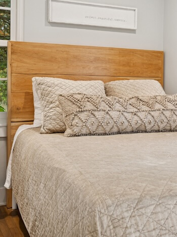 Bedroom queen bed headboard and nightstand