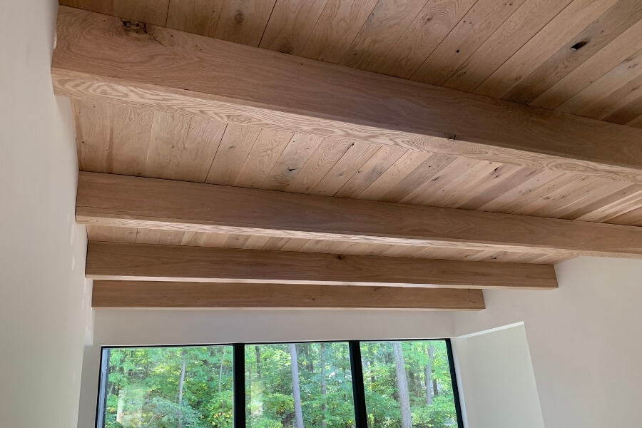 beams and paneling on ceiling