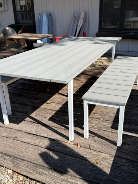Hearthwoods custom outdoor composite table & bench